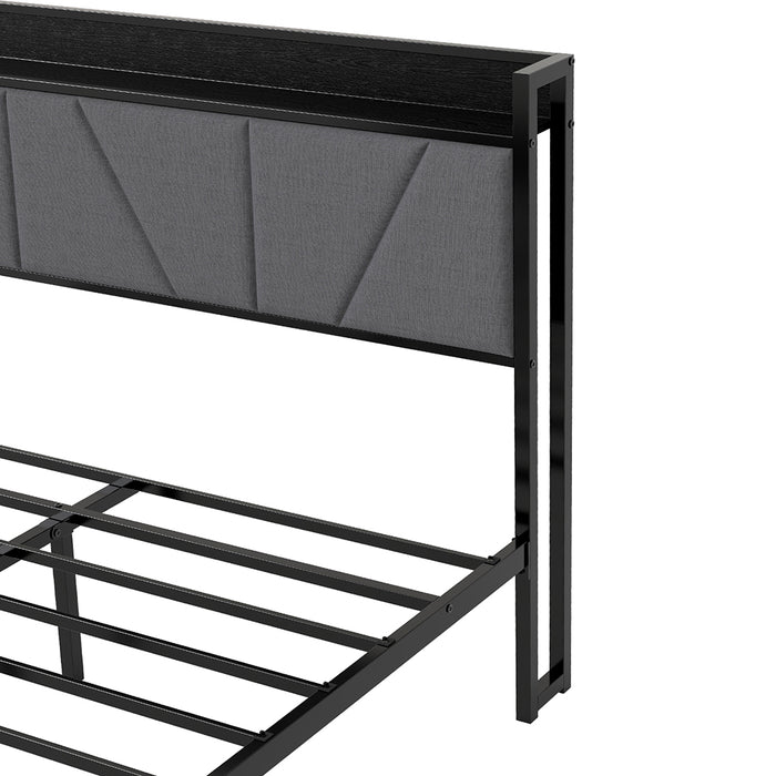 Goslash Picks Double Bed Frame Steel Base With Headboard Grey
