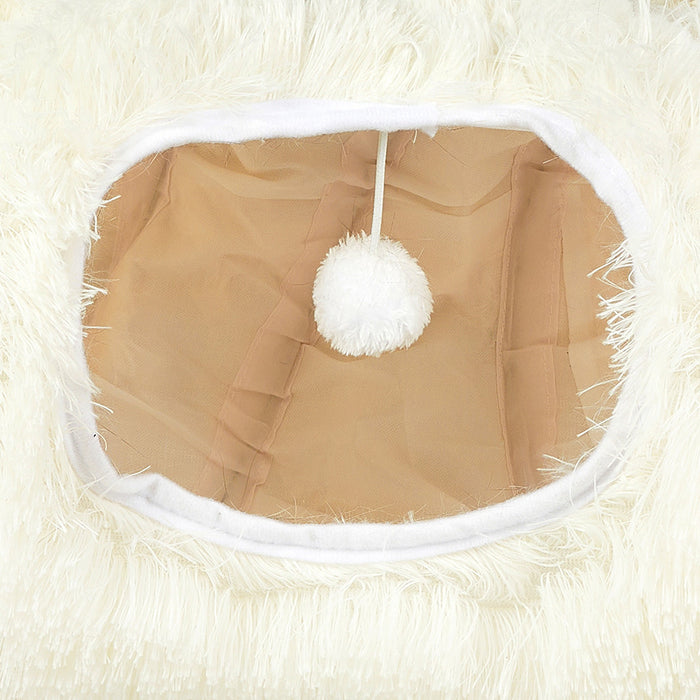 Goslash Picks Cat Tunnel Foldable Fluffy Plush Play Tube Beige