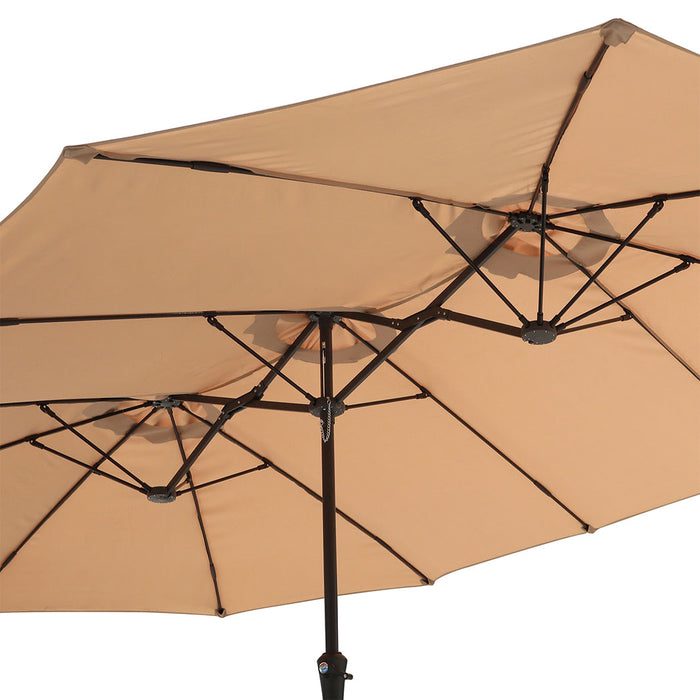 4.5M Double-Sided Patio Umbrella Outdoor Umbrella Base Stand Khaki