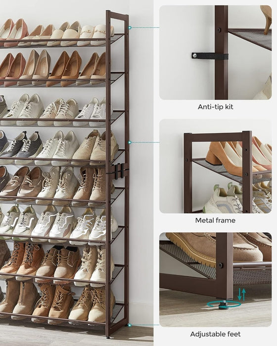 8-Tier Shoe Rack Storage 32 Pairs With Adjustable Shelves Bronze