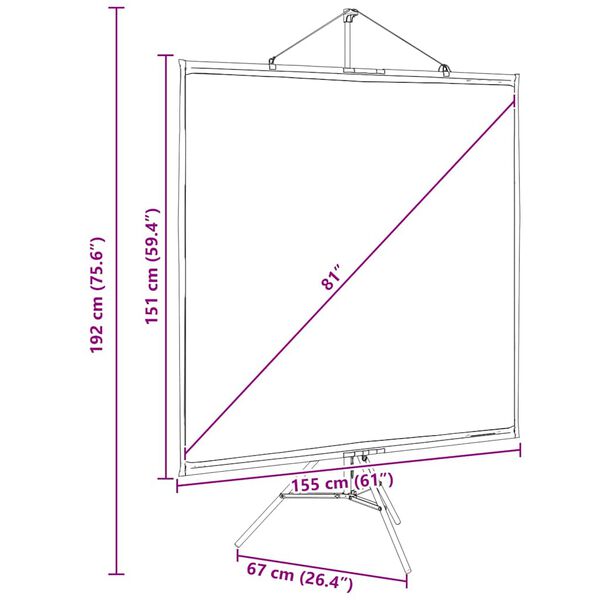 Projection Screen With Tripod 81 Inch 1:1 Aobobpp