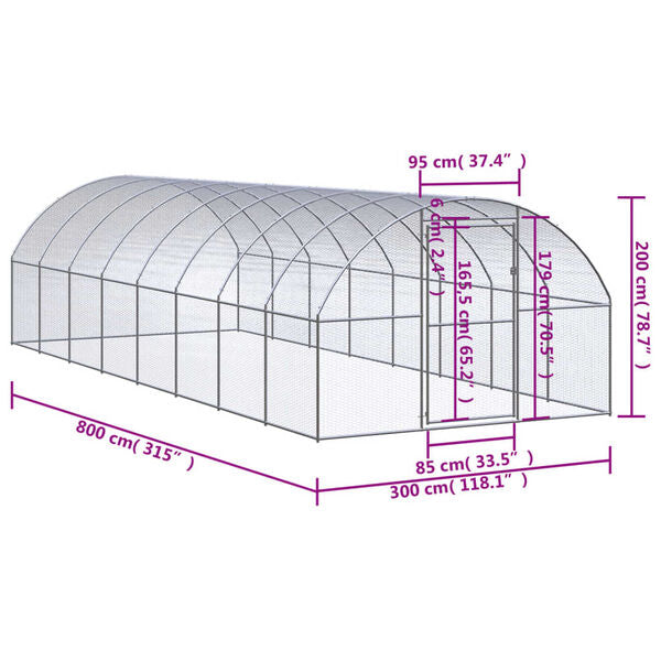Outdoor Chicken Coop 3x8x2 m Galvanised Steel Tbkpall
