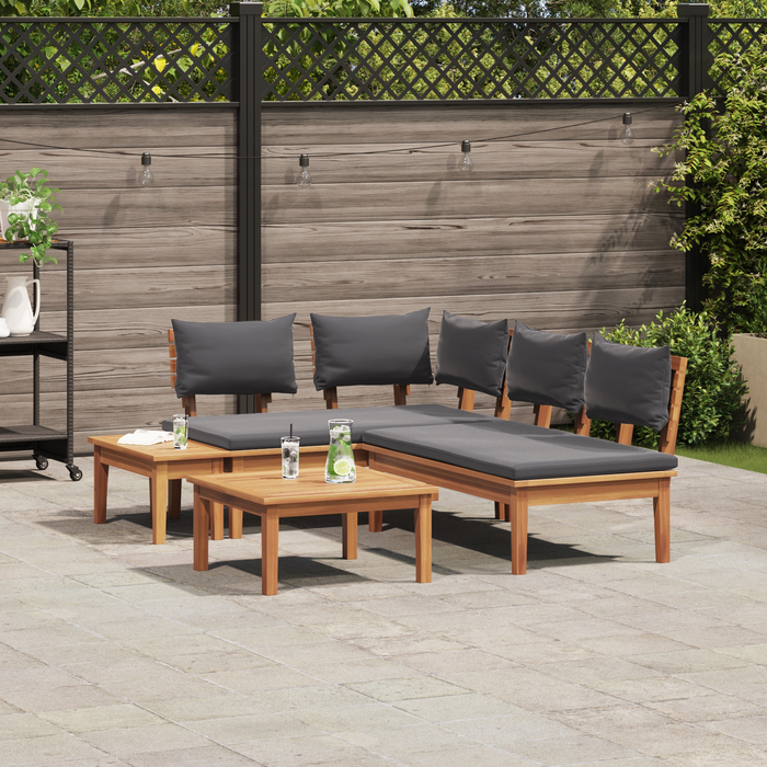 Garden Bench Set 4 Pcs Brown And Dark Grey And Brown Ttplnlp