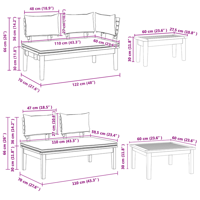 Garden Bench Set 4 Pcs Brown And Dark Grey And Brown Ttplnlp