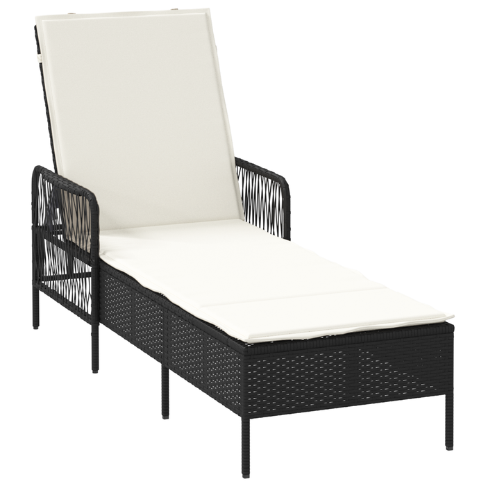 Sun Lounger Black And Cream White Pe Rattan 157 X 55 X 92 Cm Tlpaxp