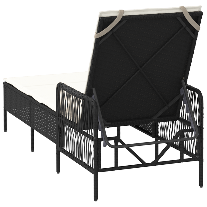 Sun Lounger Black And Cream White Pe Rattan 157 X 55 X 92 Cm Tlpaxp