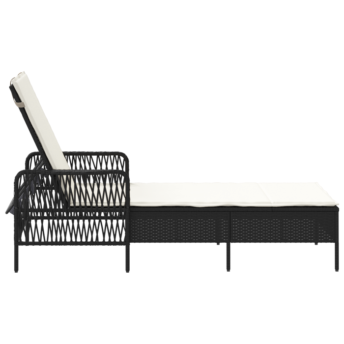 Sun Lounger Black And Cream White Pe Rattan 157 X 55 X 92 Cm Tlpaxp