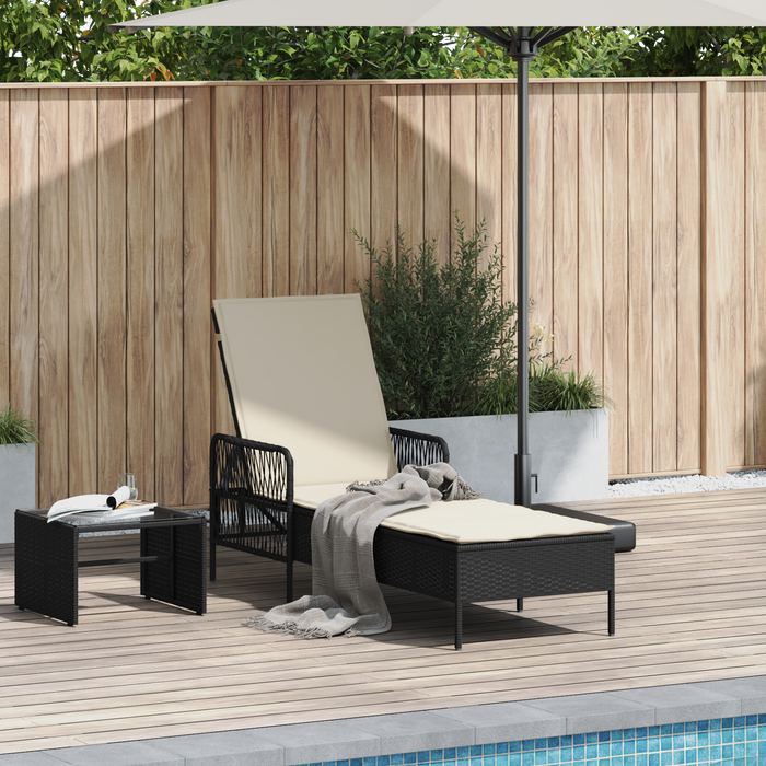 Sun Lounger Black And Cream White Pe Rattan 157 X 55 X 92 Cm Tlpaxp