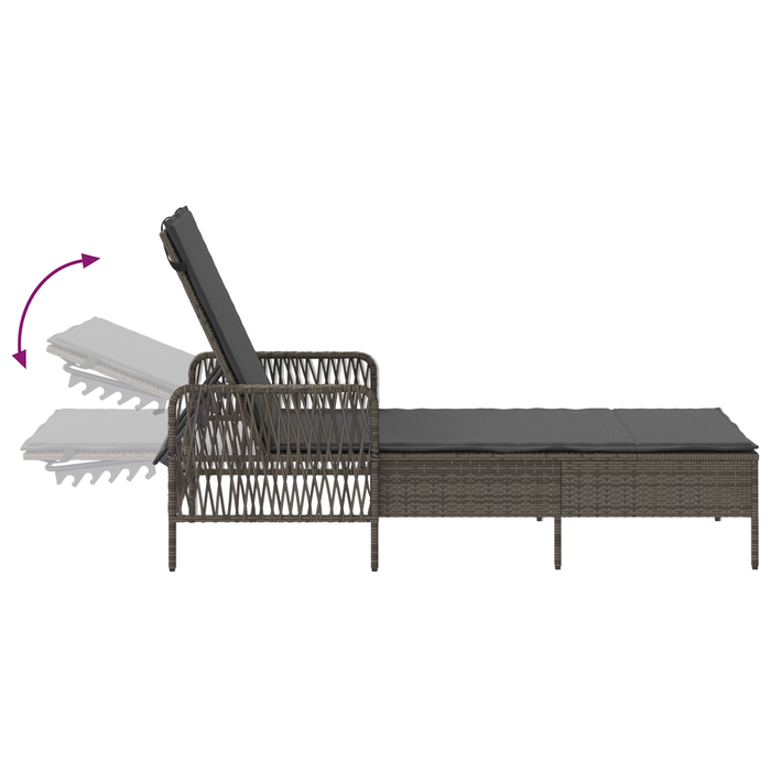 Sun Lounger Grey And Dark Grey Pe Rattan 157 X 55 X 92 Cm Tlpaxi