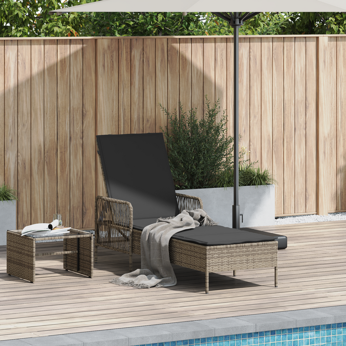 Sun Lounger Grey And Dark Grey Pe Rattan 157 X 55 X 92 Cm Tlpaxi