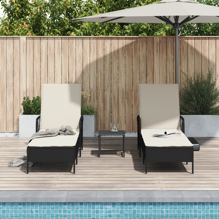 Sun Lounger Set Set Of 3 Black And Cream Pe Rattan, Metal Tlpatx