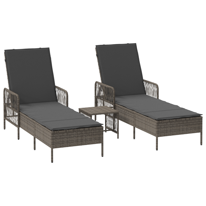 Sun Lounger Set 3-Piece Set Grey And Dark Grey Pe Rattan Tlpata