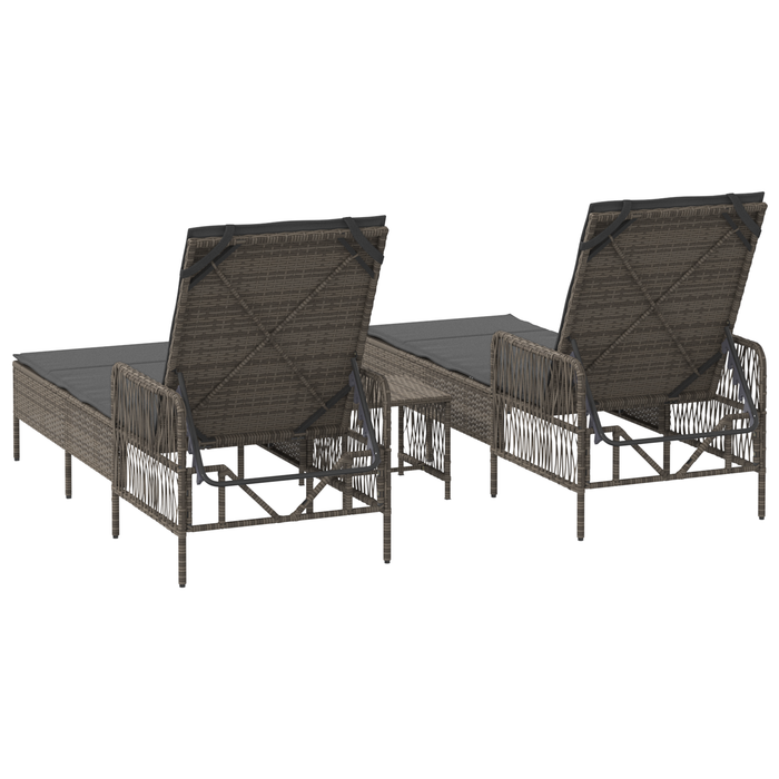 Sun Lounger Set 3-Piece Set Grey And Dark Grey Pe Rattan Tlpata
