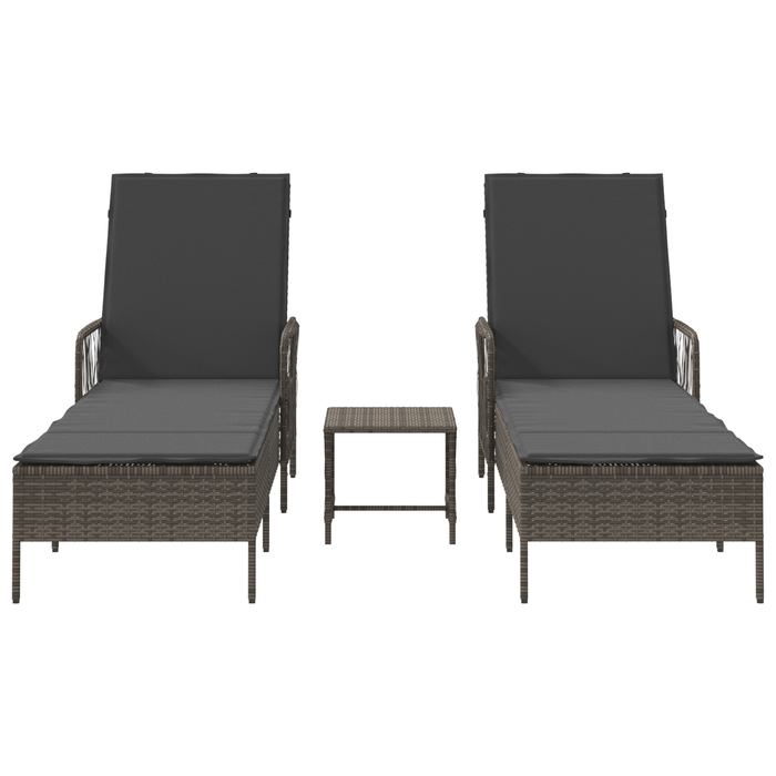 Sun Lounger Set 3-Piece Set Grey And Dark Grey Pe Rattan Tlpata