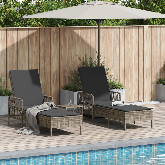 Sun Lounger Set 3-Piece Set Grey And Dark Grey Pe Rattan Tlpata
