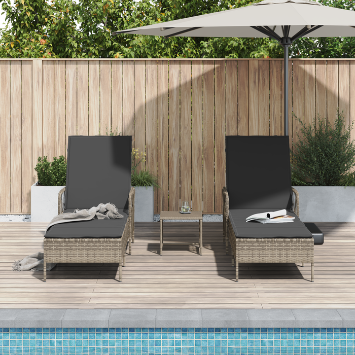 Sun Lounger Set 3-Piece Set Grey And Dark Grey Pe Rattan Tlpata