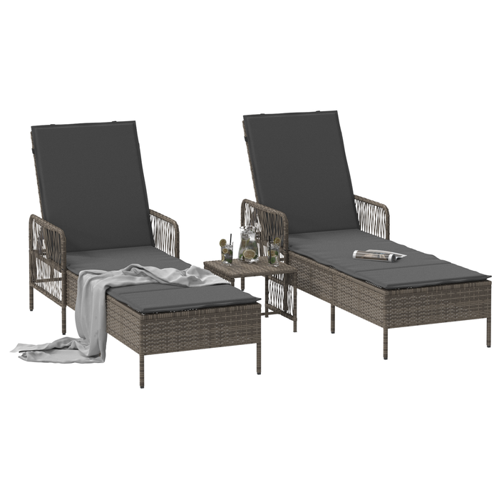 Sun Lounger Set 3-Piece Set Grey And Dark Grey Pe Rattan Tlpata