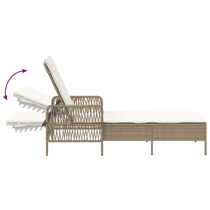 Sun Lounger Set Set Of 3 Beige And Cream White Pe Rattan, Metal Tlpatl