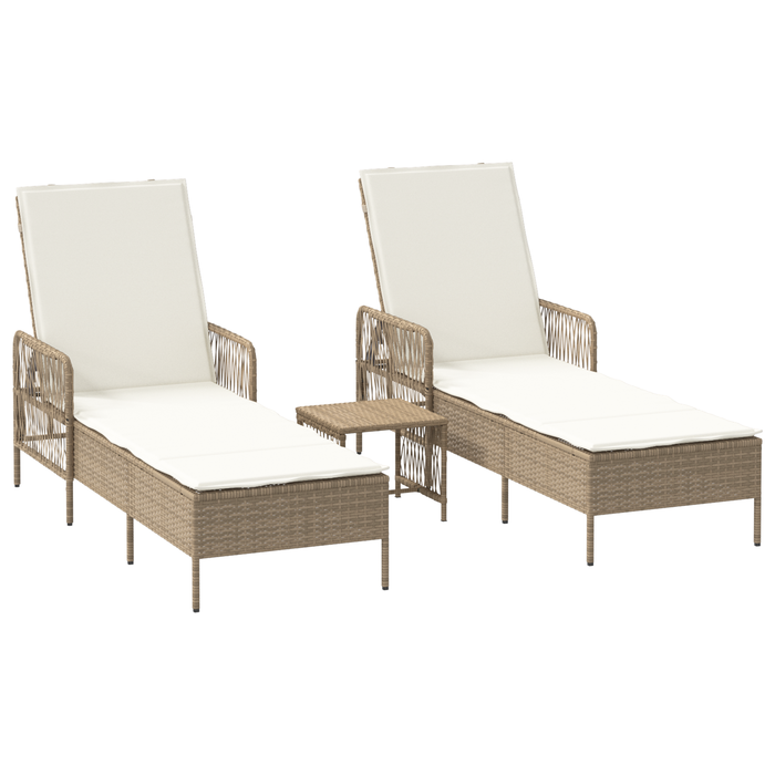 Sun Lounger Set Set Of 3 Beige And Cream White Pe Rattan, Metal Tlpatl