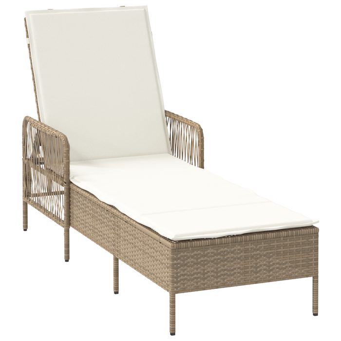 Sun Lounger Set Set Of 3 Beige And Cream White Pe Rattan, Metal Tlpatl