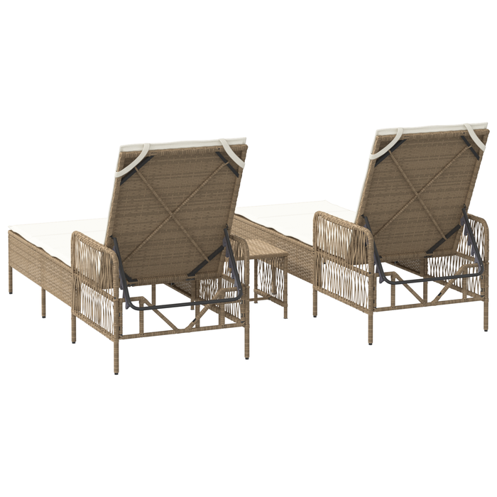 Sun Lounger Set Set Of 3 Beige And Cream White Pe Rattan, Metal Tlpatl