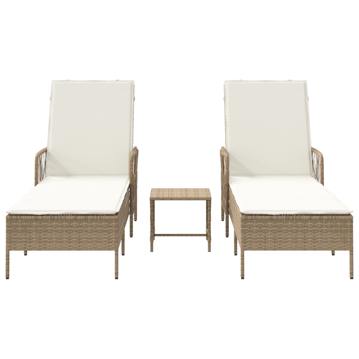 Sun Lounger Set Set Of 3 Beige And Cream White Pe Rattan, Metal Tlpatl