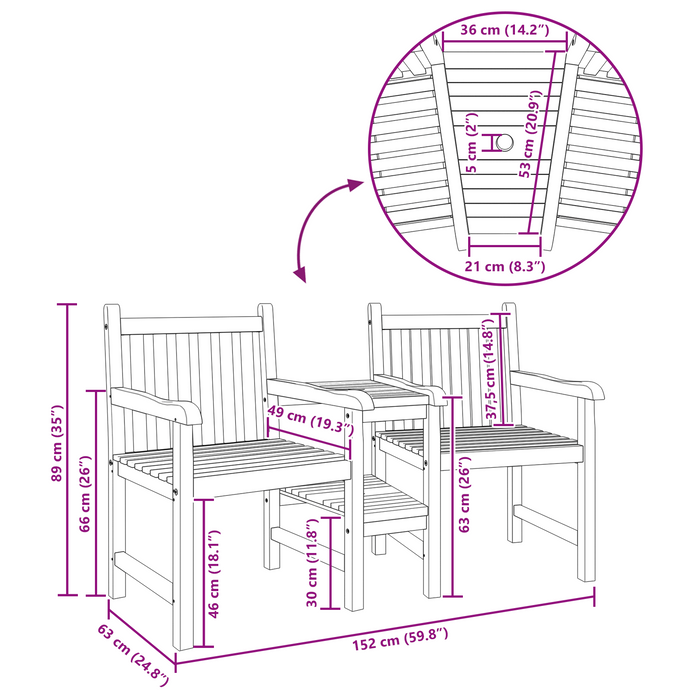 Outdoor Chairs Brown 152 X 63 X 89 Cm Solid Teak Wood Axbbokpi
