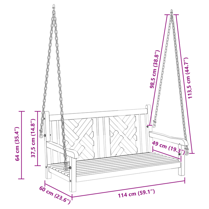 Swing Bench Other Brown 114 X 60 X 64 Cm Solid Teak Wood Axbboklk