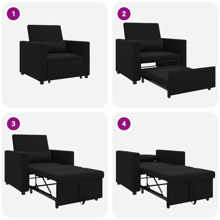 3-In-1 Single Sofa Bed Convertible Black Fabric Axbbxlnl
