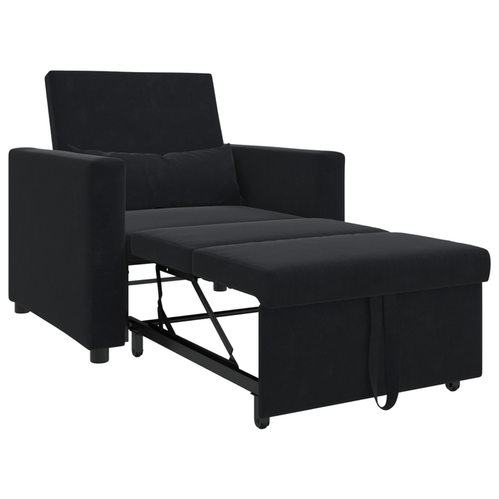 3-In-1 Single Sofa Bed Convertible Black Velvet Axbbxibt