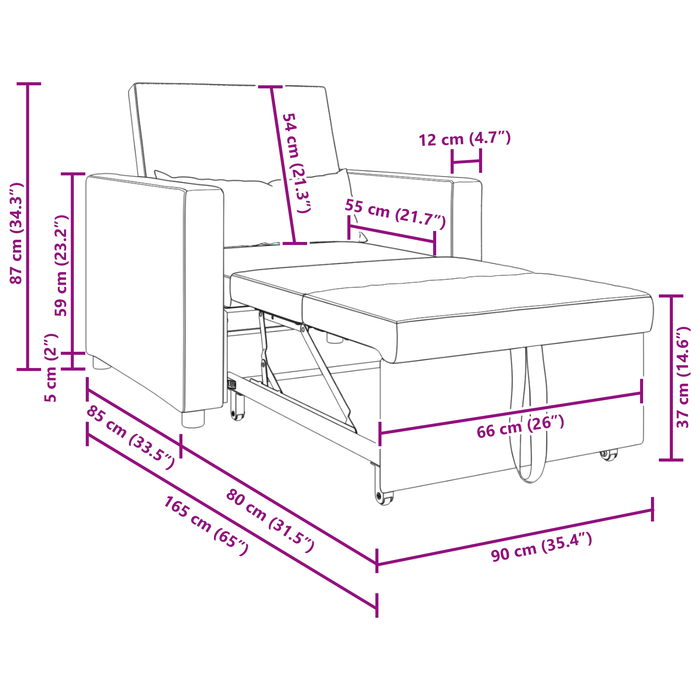 3-In-1 Single Sofa Bed Convertible Black Velvet Axbbxibt