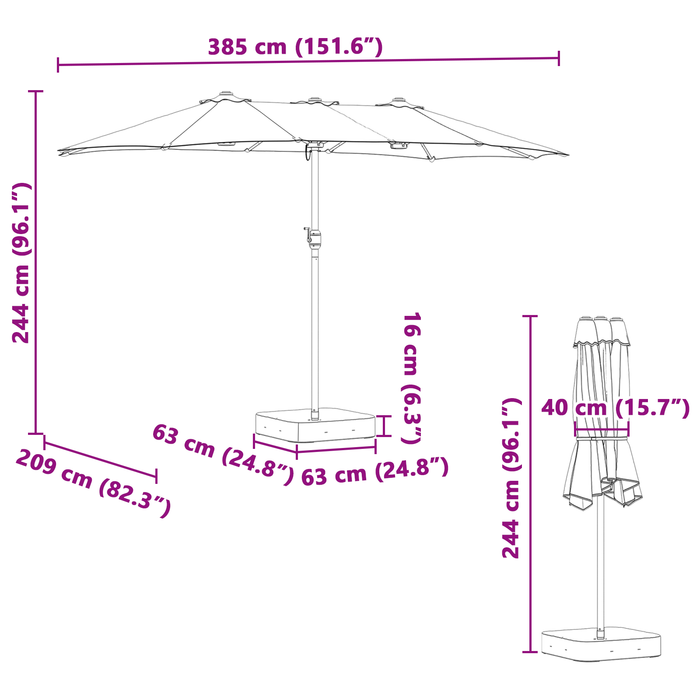 Garden Parasol Folding Anthracite 385 X 209 X 244 Cm Fabric Axbbtxii