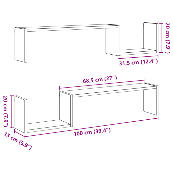 Wall Shelf 2 Pcs Black Oak 100 X 15 X 20 Cm Engineered Wood Nlxlpp