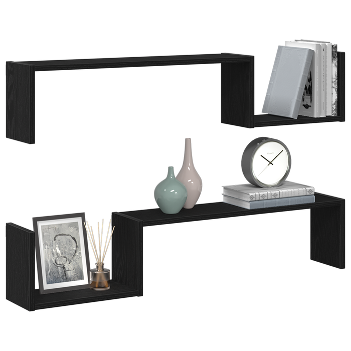 Wall Shelf 2 Pcs Black Oak 100 X 15 X 20 Cm Engineered Wood Nlxlpp