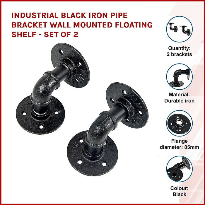 Industrial Black Iron Pipe Bracket Wall Mounted Floating