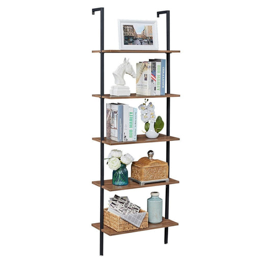 Industrial Ladder Shelf Wood Wall - mounted Bookcase