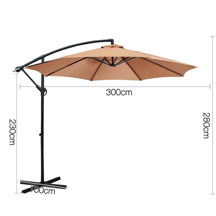 Instahut 3m Cantilevered Outdoor Umbrella - Beige