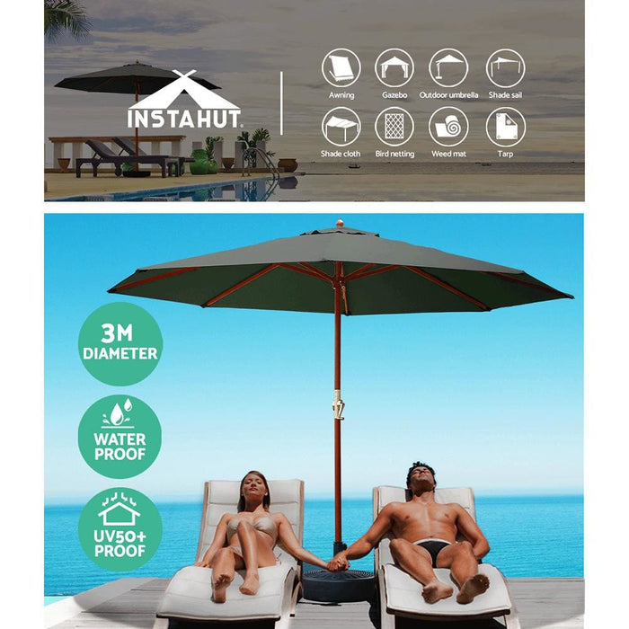 Instahut Outdoor Umbrella Pole Umbrellas 3m w Base Garden