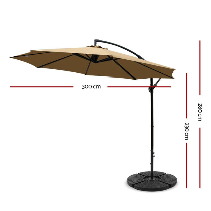 Instahut 3m Umbrella with 48x48cm Base Outdoor Umbrellas