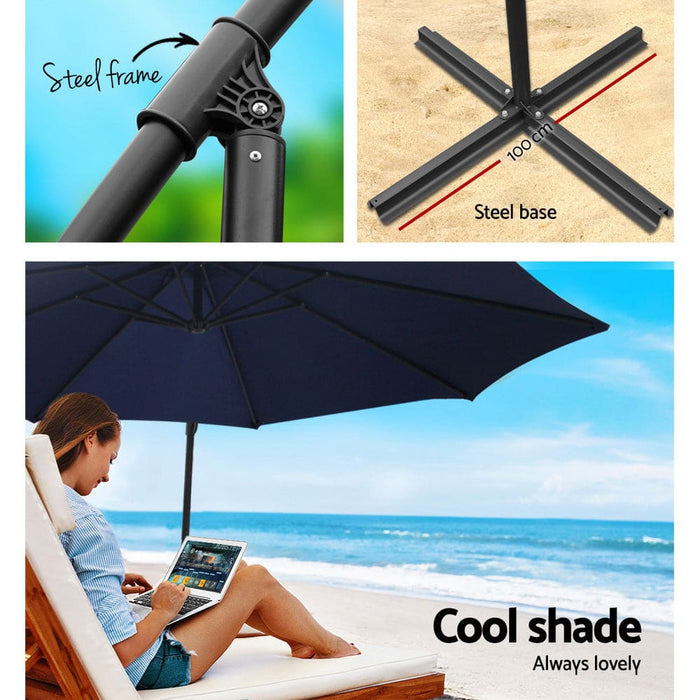 Instahut 3m Umbrella With 48x48cm Base Outdoor Umbrellas
