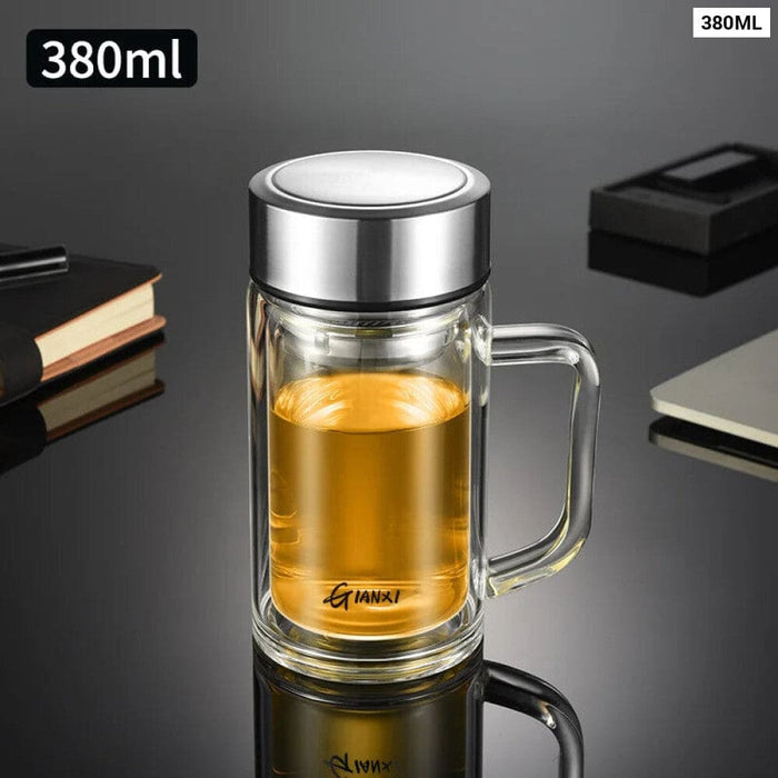 Insulated Double Walled Tea Glass With Filter And Lid