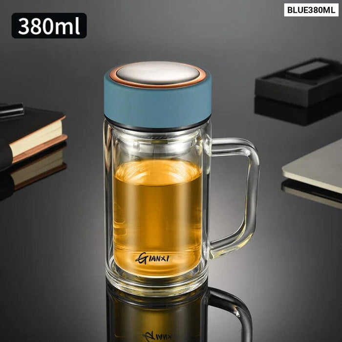 Insulated Double Walled Tea Glass With Filter And Lid