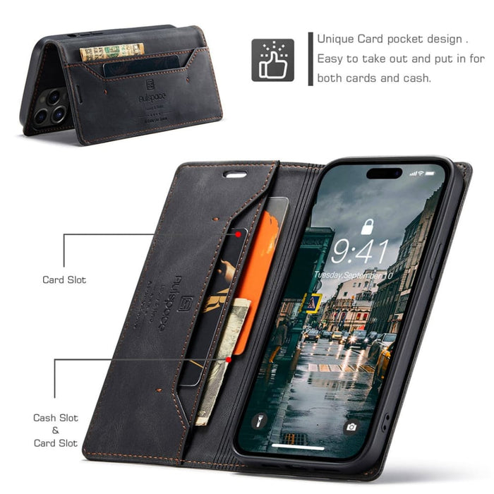 For Iphone 14 Pro Max for Case Retro Pattern Real Leather