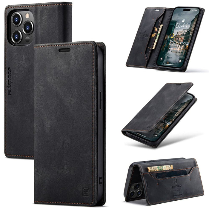 For Iphone 14 Pro Max for Case Retro Pattern Real Leather