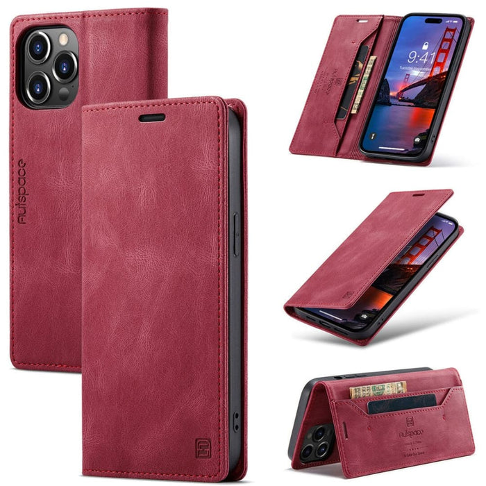 For Iphone 14 Pro Max for Case Retro Pattern Real Leather