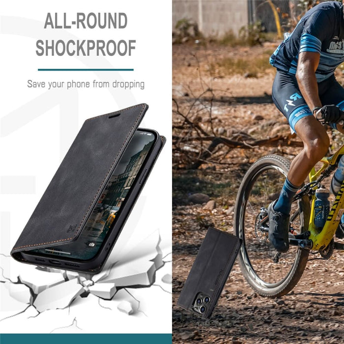 For Iphone 14 Pro Max for Case Retro Pattern Real Leather