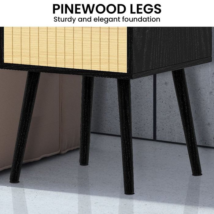 Ivan Bedside Table Night Stand - Black/natural