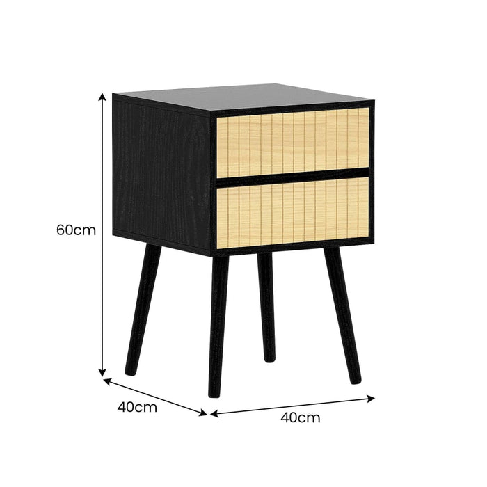 Ivan Bedside Table Night Stand - Black/natural