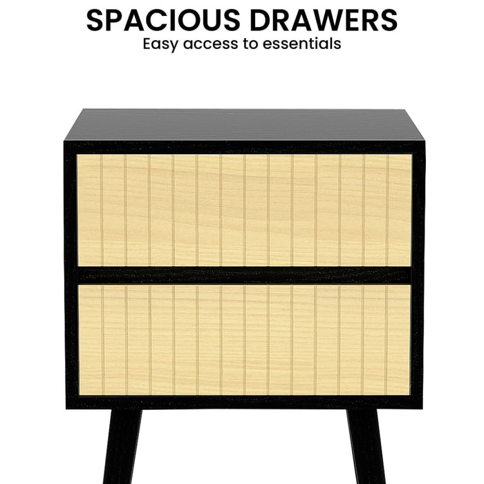 Ivan Bedside Table Night Stand - Black/natural