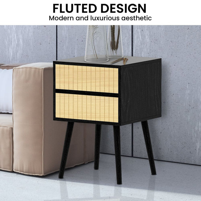 Ivan Bedside Table Night Stand - Black/natural